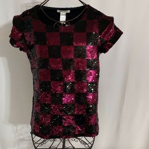 Pink and Black Check Knit Sequin Top -NWT